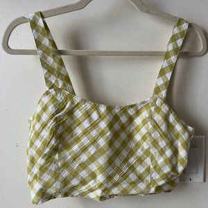 Aerie Crop Tank in Light Green Plaid, Size M, NWT